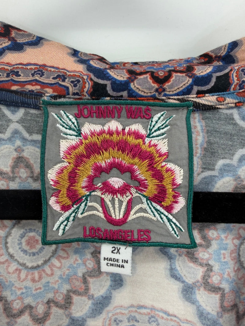 Johnny Was - Blue Paisley LS Collared Top - 2X