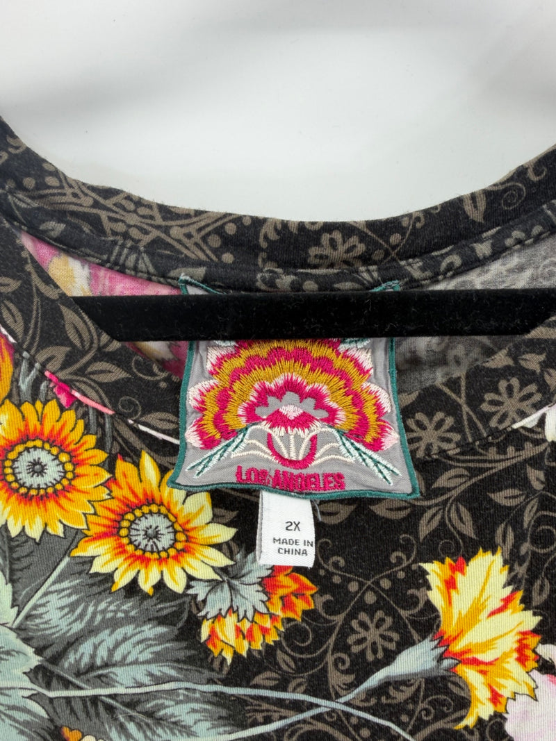 Johnny Was Black Floral LS Bamboo - 2X