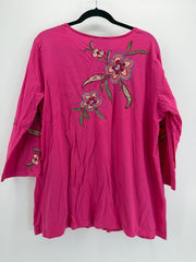 Johnny Was Pink Half Button Top - 1X