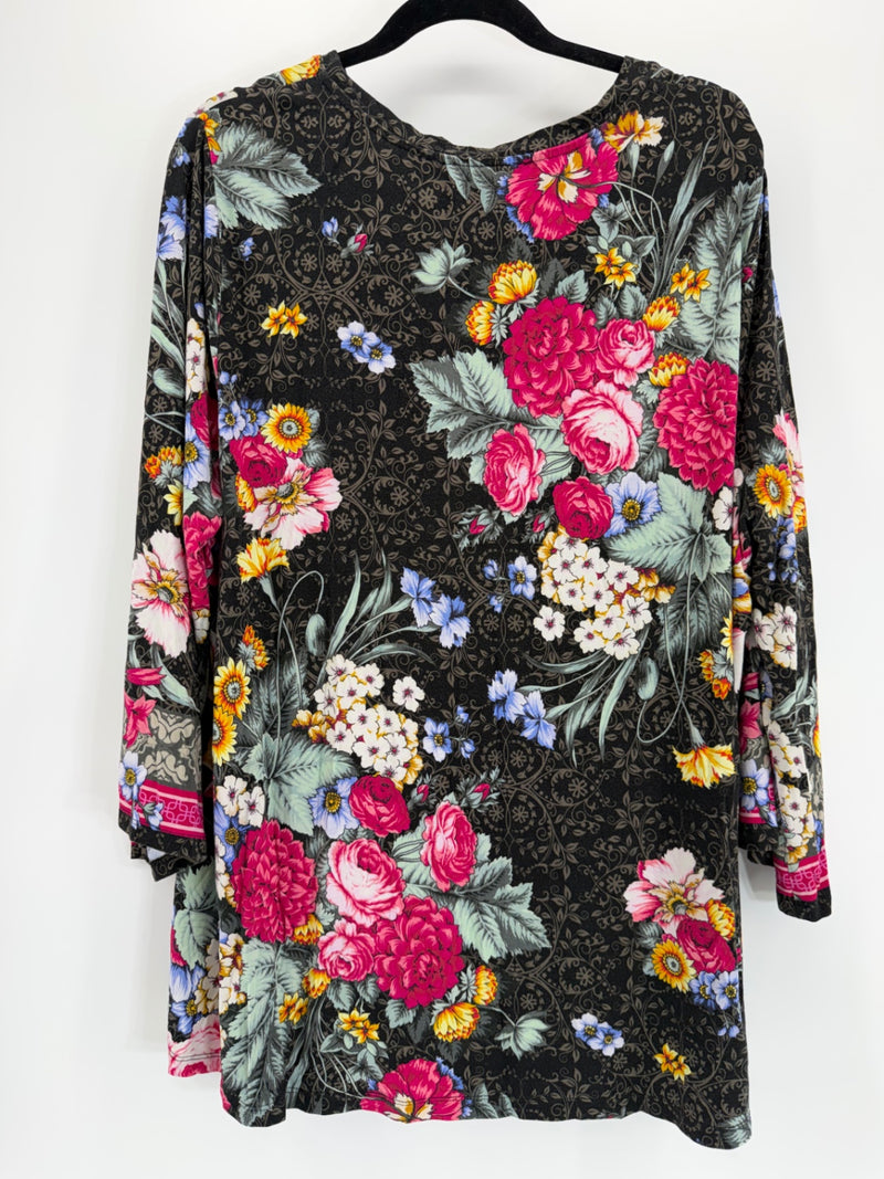 Johnny Was Black Floral LS Bamboo - 2X