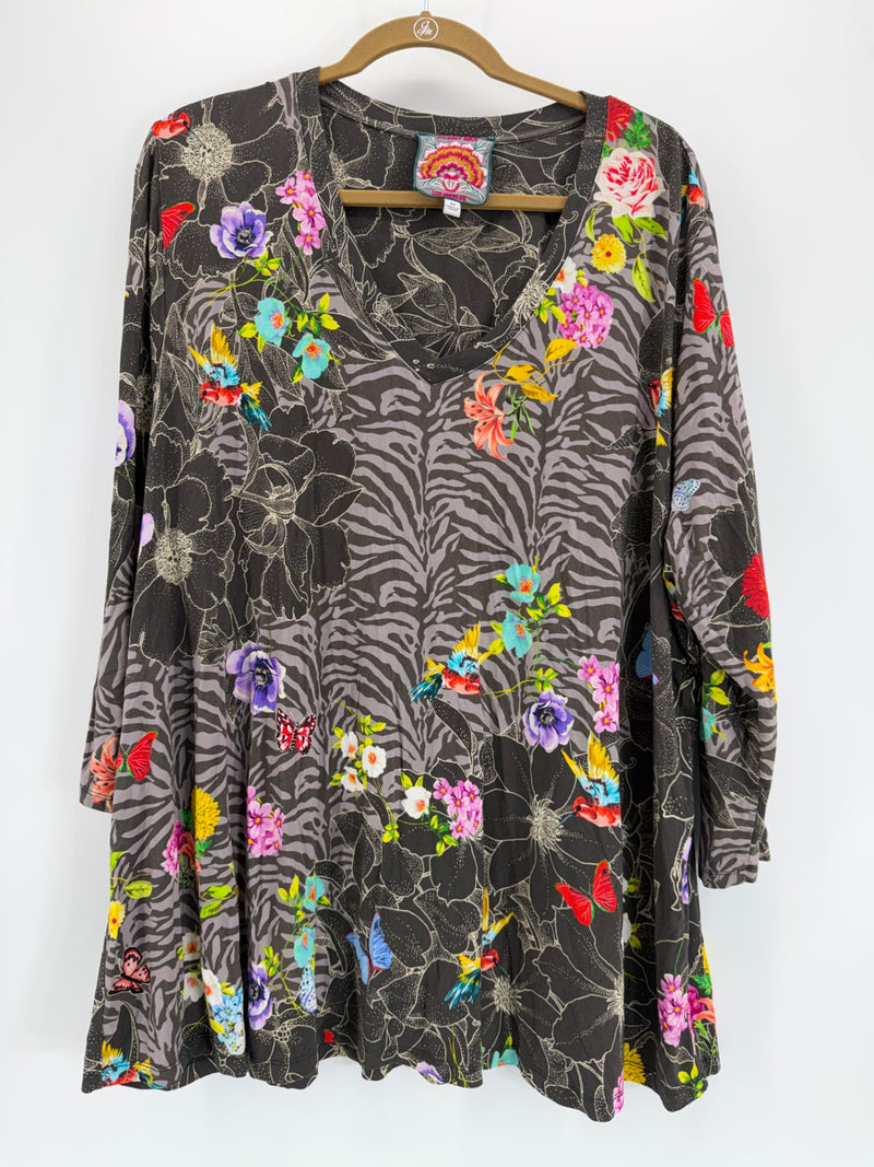 Johnny Was Gray Floral Garden LS - 2X