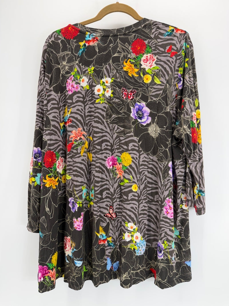 Johnny Was Gray Floral Garden LS - 2X