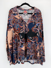 Johnny Was - Blue Paisley LS Collared Top - 2X