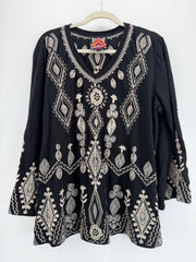 Johnny Was Black Beige Embroidered Tunic