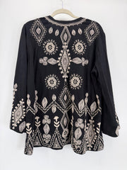 Johnny Was Black Beige Embroidered Tunic