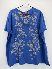 Johnny Was - Blue Beige Embroidered Bird Top - 3X