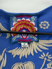 Johnny Was - Blue Beige Embroidered Bird Top - 3X