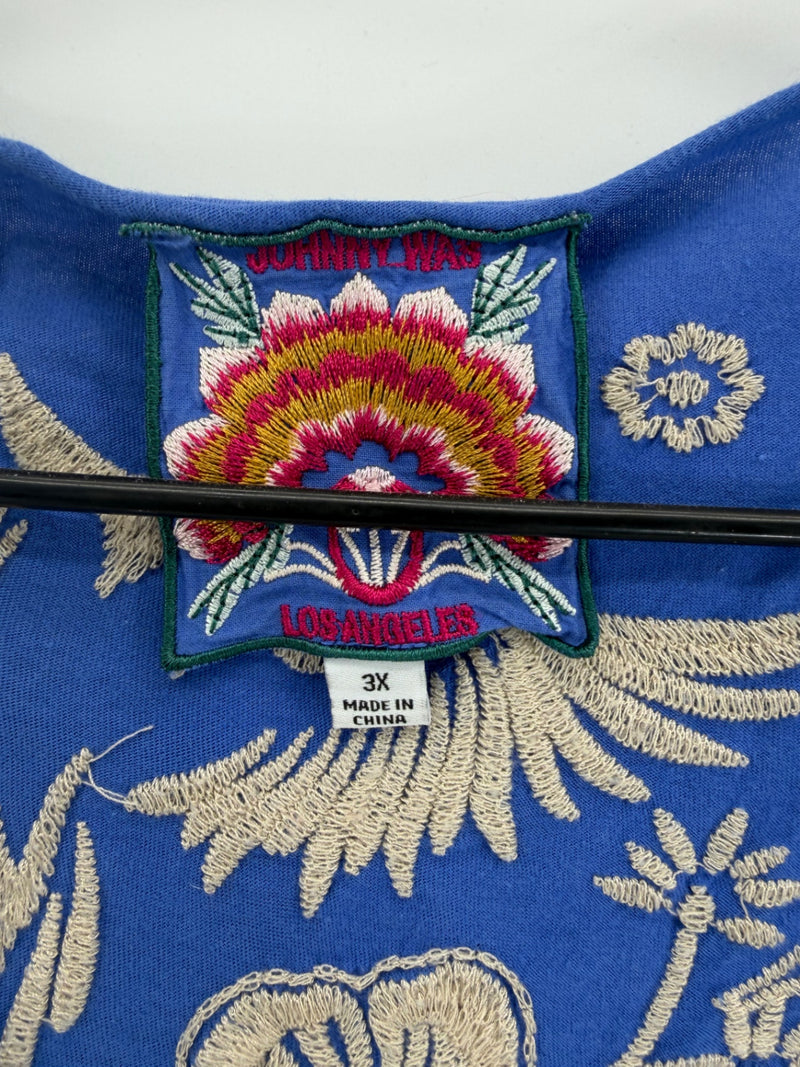 Johnny Was - Blue Beige Embroidered Bird Top - 3X