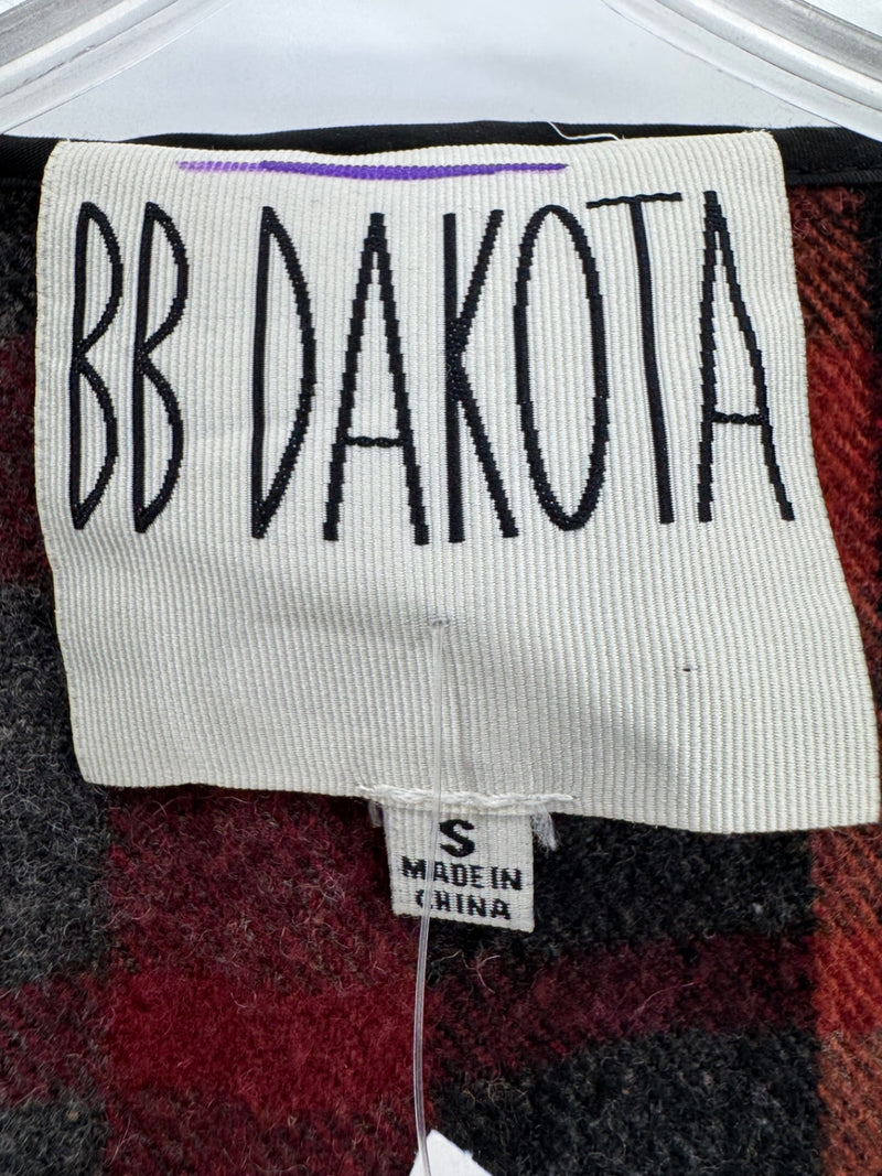 BB Dakota Plaid Fringe Wrap Coat w/ Belt Sz Sm