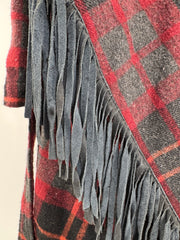 BB Dakota Plaid Fringe Wrap Coat w/ Belt Sz Sm