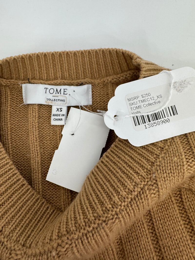 Tome Collective Tan Ribbed Knit Cropped Sweater