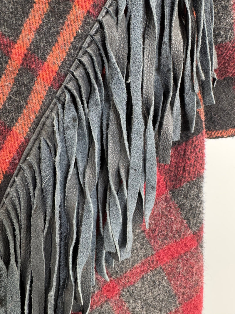 BB Dakota Plaid Fringe Wrap Coat w/ Belt Sz Sm