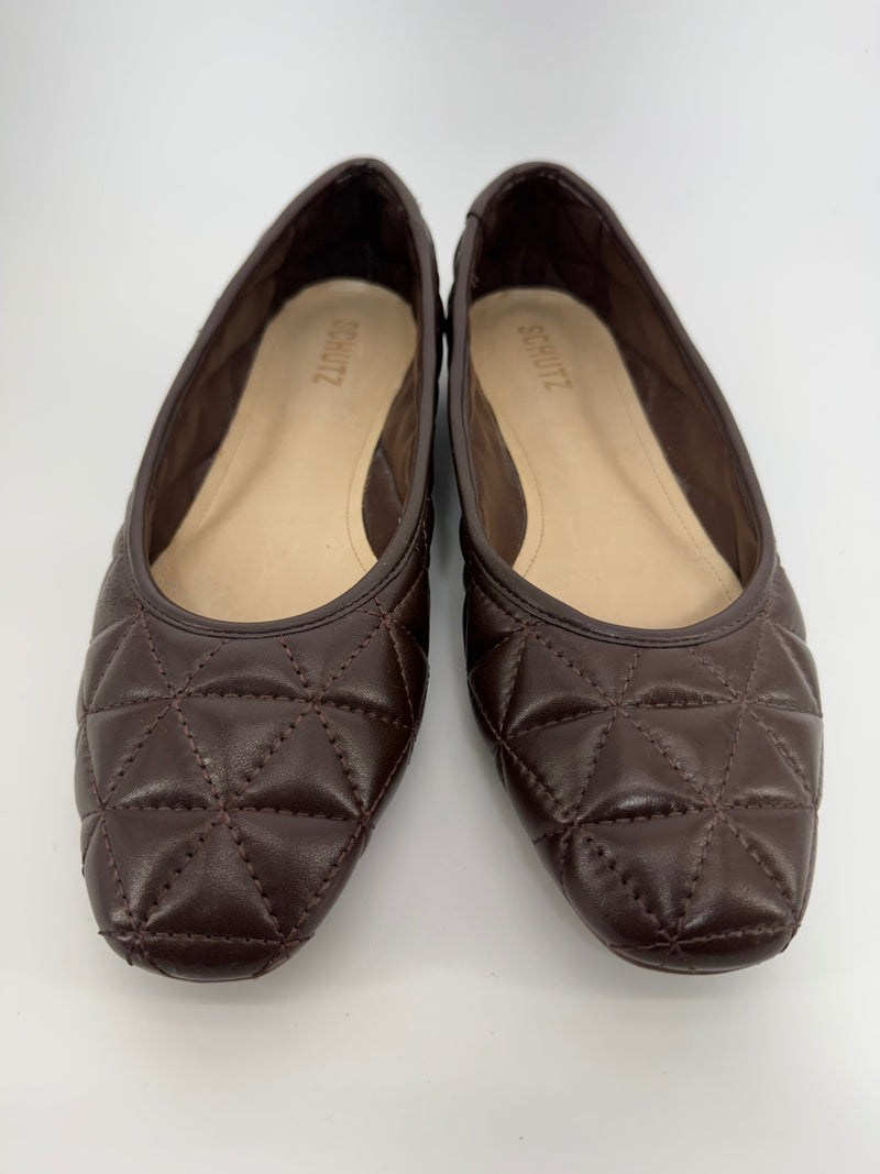Schutz Quilted Ballet Flats Brown