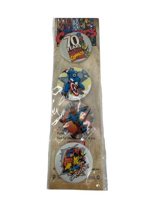 Marvel Comics 70th Anniversary Pins Buttons Captain America Spiderman Wolverine