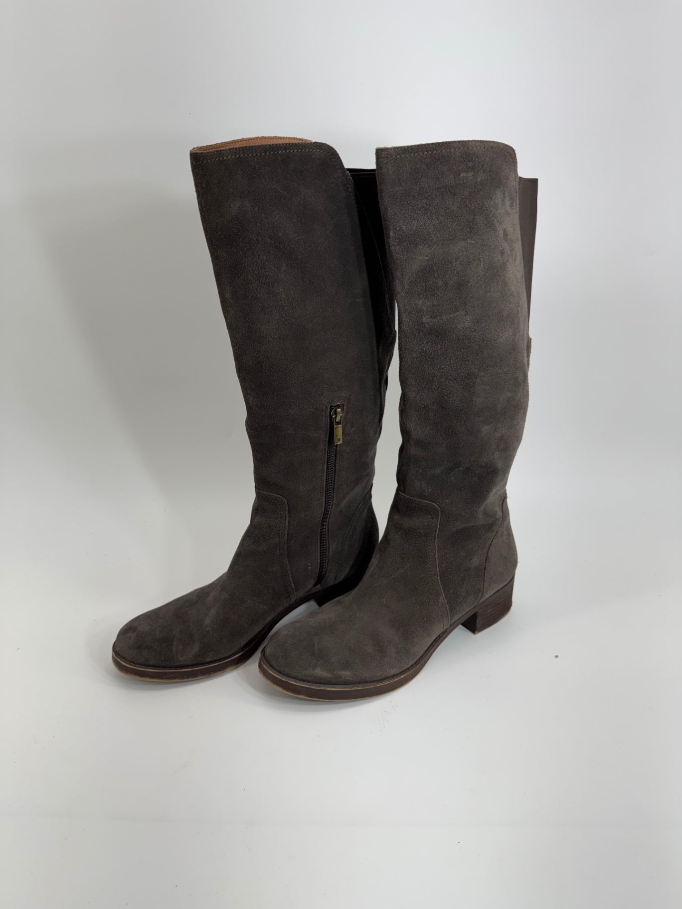 Lucky Brand Suede Brown/Grey Knee High Boots Sz 9.5