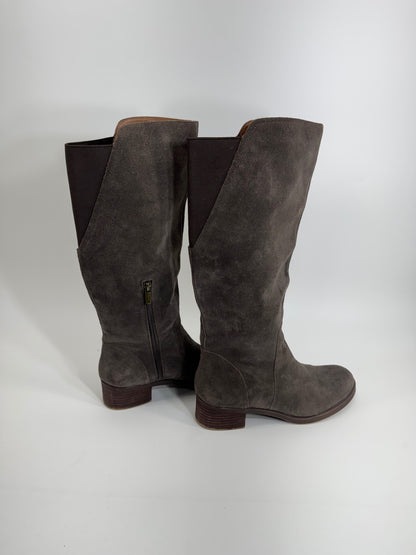 Lucky Brand Suede Brown/Grey Knee High Boots Sz 9.5