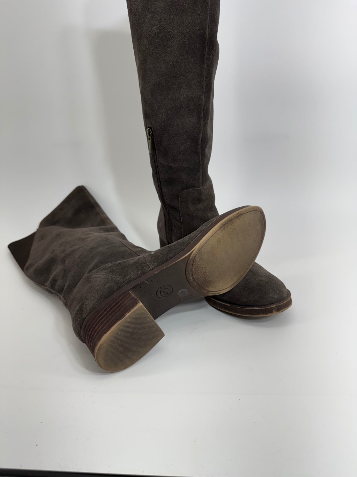 Lucky Brand Suede Brown/Grey Knee High Boots Sz 9.5