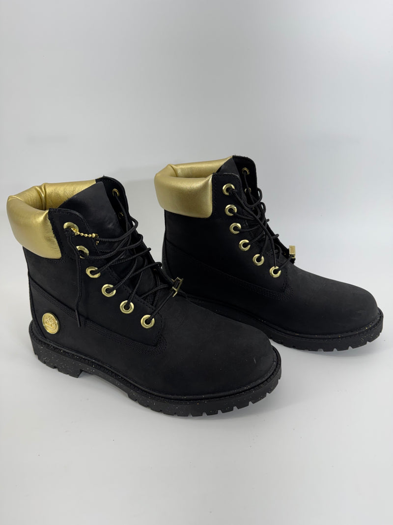 Timberland Heritage 6-Inch Waterproof Boots Black Nubuck w/ Gold Accents Sz 8
