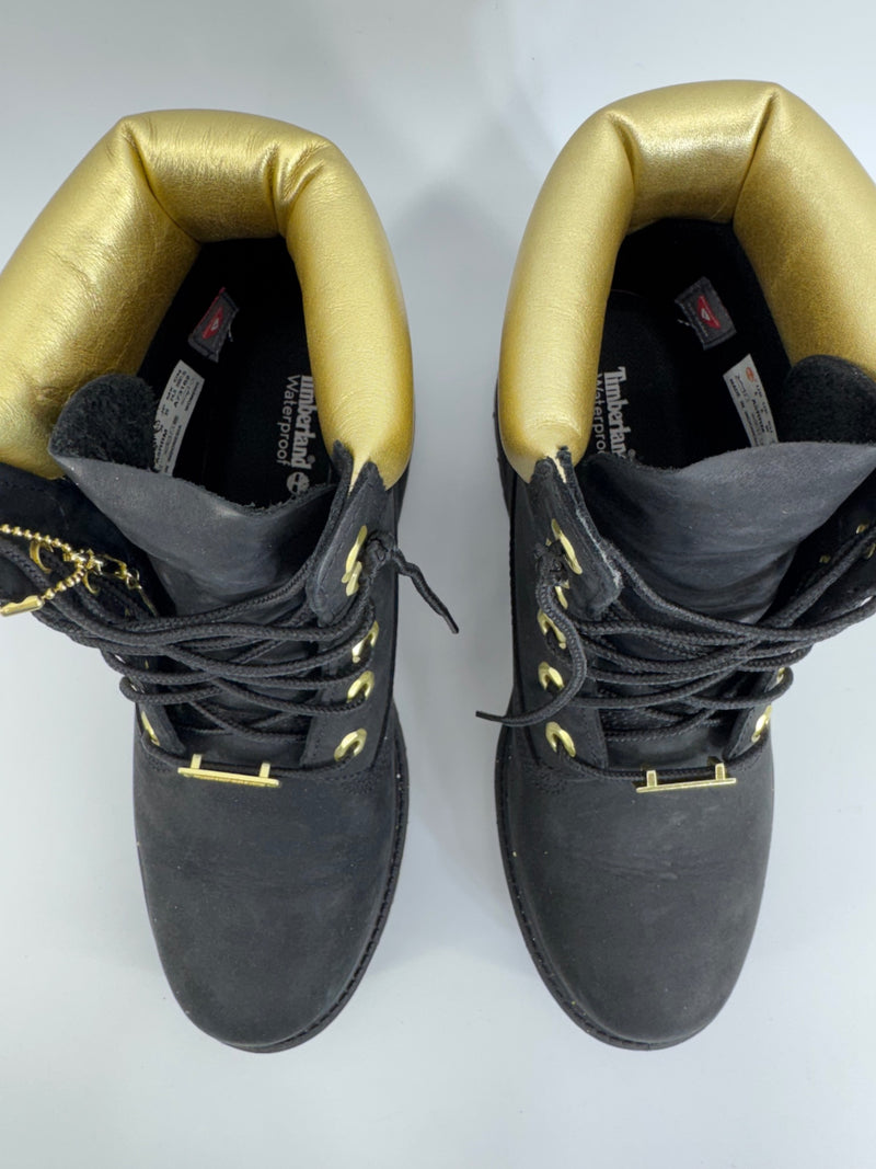 Timberland Heritage 6-Inch Waterproof Boots Black Nubuck w/ Gold Accents Sz 8