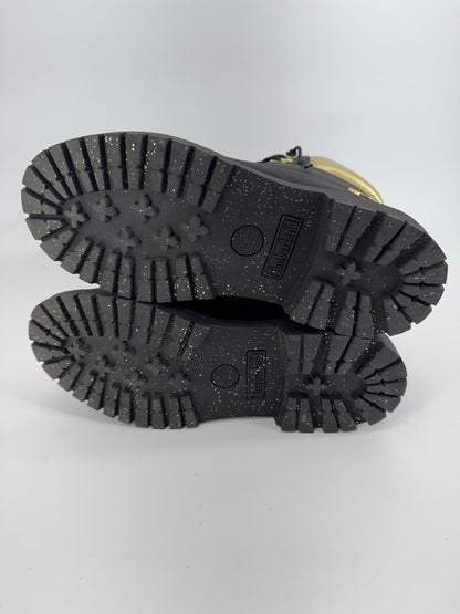 Timberland Heritage 6-Inch Waterproof Boots Black Nubuck w/ Gold Accents Sz 8