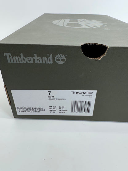 TIMBERLAND JUNIOR PREMIUM 6" LT.PINK WATERPROOF BOOTS, A2FK4 Sz 7