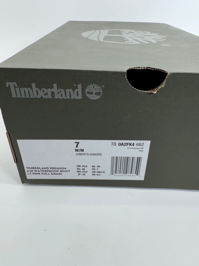 TIMBERLAND JUNIOR PREMIUM 6" LT.PINK WATERPROOF BOOTS, A2FK4 Sz 7