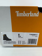Timberland Heritage 6-Inch Waterproof Boots Black Nubuck w/ Gold Accents Sz 8