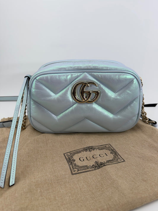Gucci Metallic Blue Marmont Mini Camera Bag