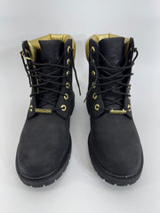 Timberland Heritage 6-Inch Waterproof Boots Black Nubuck w/ Gold Accents Sz 8