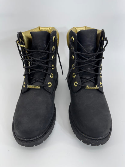 Timberland Heritage 6-Inch Waterproof Boots Black Nubuck w/ Gold Accents Sz 8