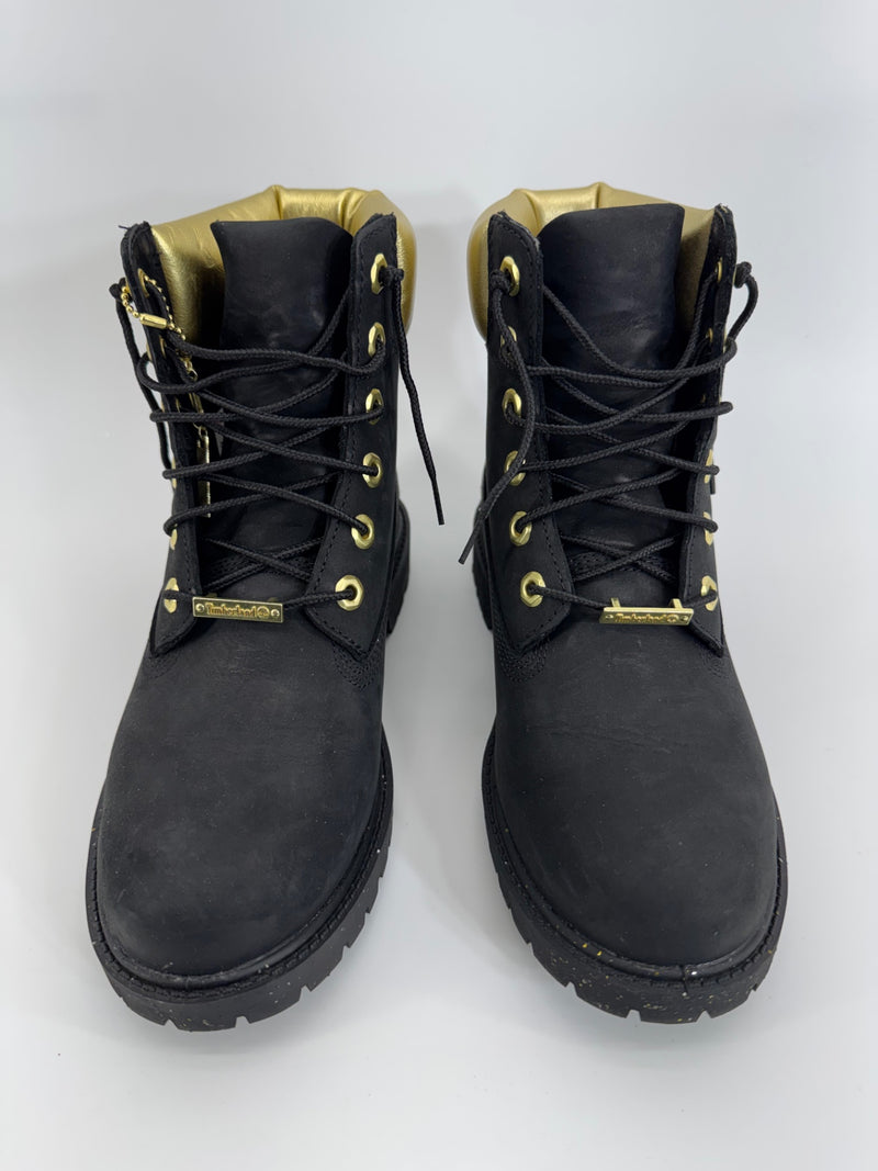 Timberland Heritage 6-Inch Waterproof Boots Black Nubuck w/ Gold Accents Sz 8