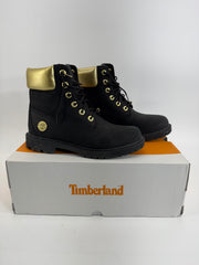 Timberland Heritage 6-Inch Waterproof Boots Black Nubuck w/ Gold Accents Sz 8