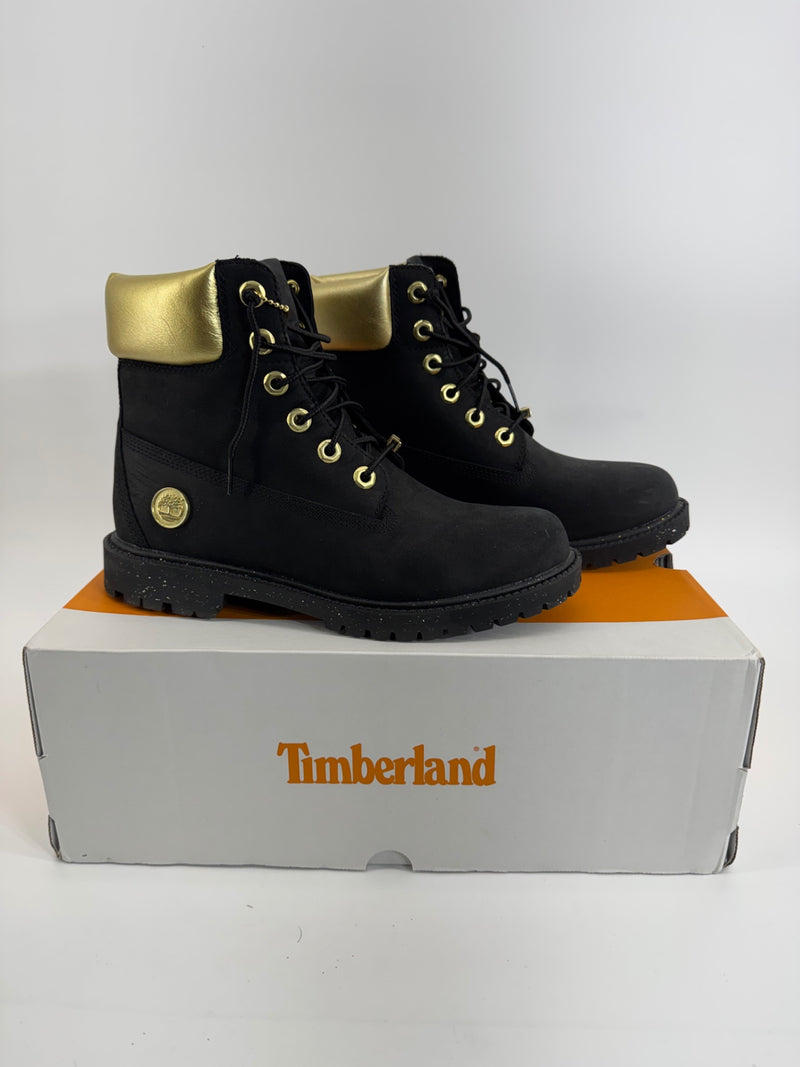 Timberland Heritage 6-Inch Waterproof Boots Black Nubuck w/ Gold Accents Sz 8