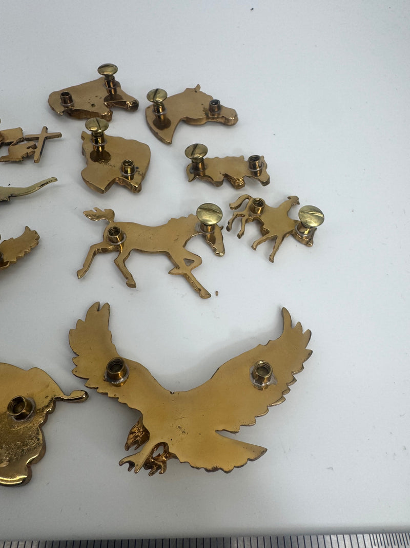 Lot of 11 Screw back gold color Conchos horses cowgirl