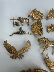 Lot of 11 Screw back gold color Conchos horses cowgirl