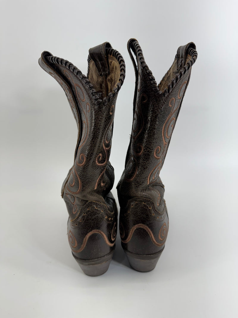 Ariat Womens Brown Scroll Embroidered Pointed Toe Boots SIZE 7.5