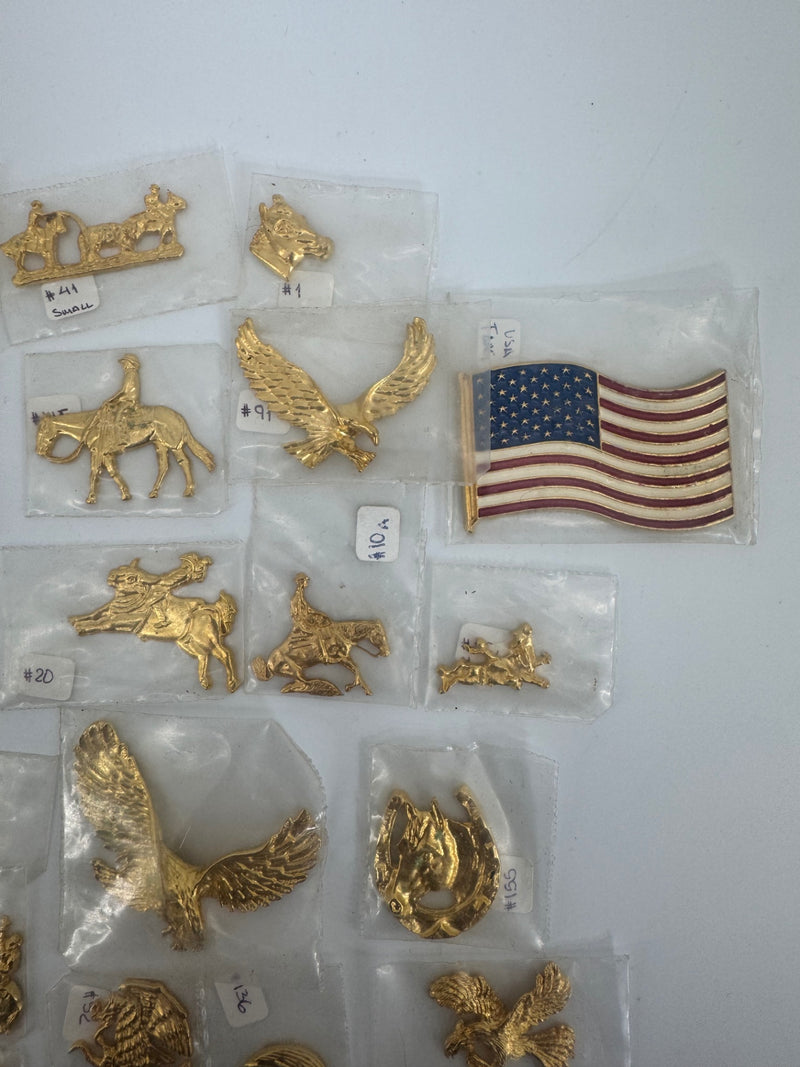 Lot of 30 Gold western leather accent accessories/conchos