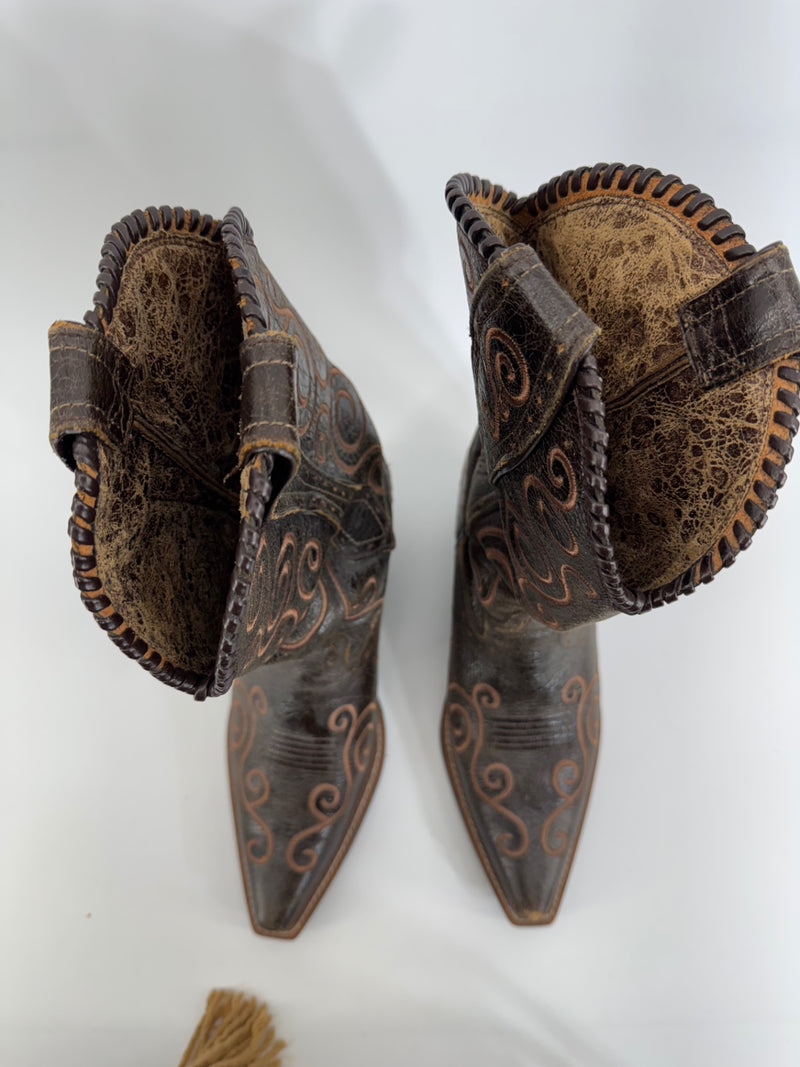 Ariat Womens Brown Scroll Embroidered Pointed Toe Boots SIZE 7.5