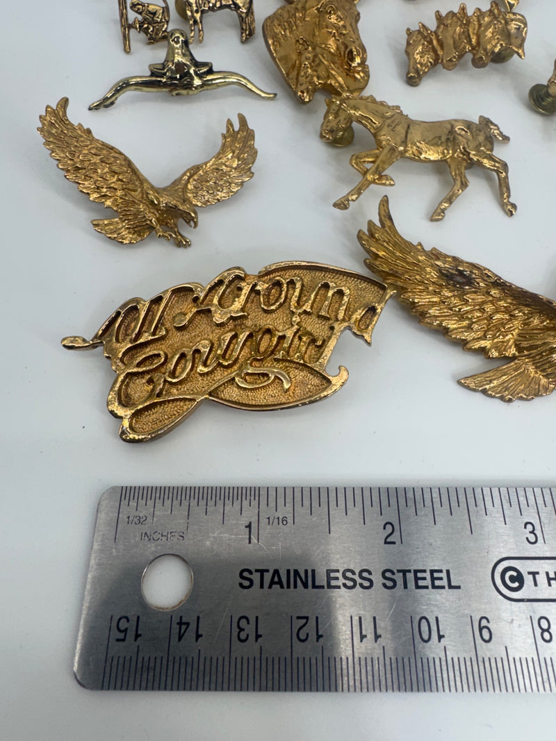 Lot of 11 Screw back gold color Conchos horses cowgirl