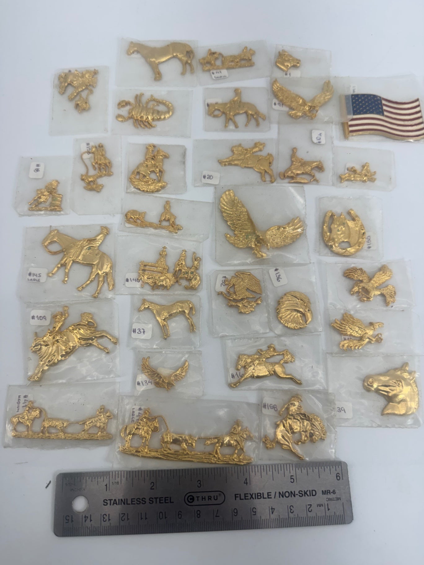 Lot of 30 Gold western leather accent accessories/conchos