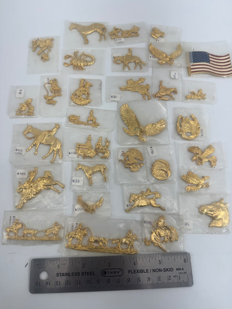 Lot of 30 Gold western leather accent accessories/conchos