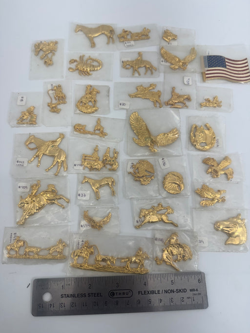 Lot of 30 Gold western leather accent accessories/conchos