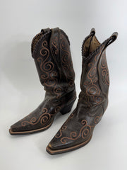 Ariat Womens Brown Scroll Embroidered Pointed Toe Boots SIZE 7.5