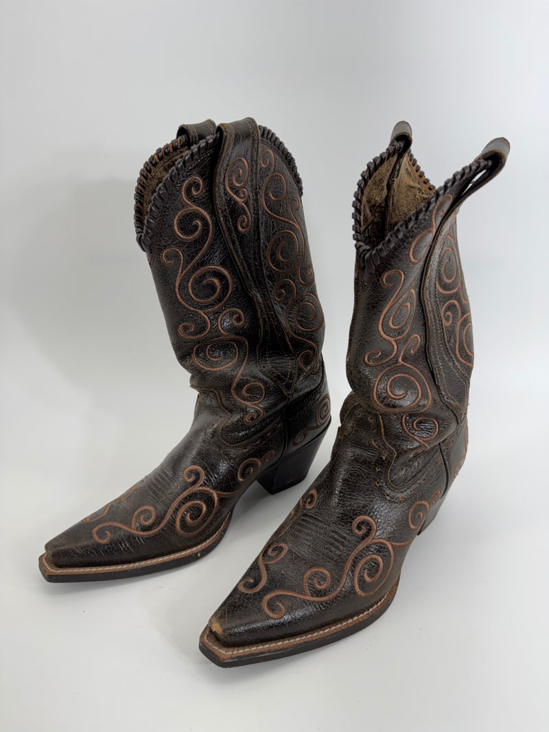 Ariat Womens Brown Scroll Embroidered Pointed Toe Boots SIZE 7.5
