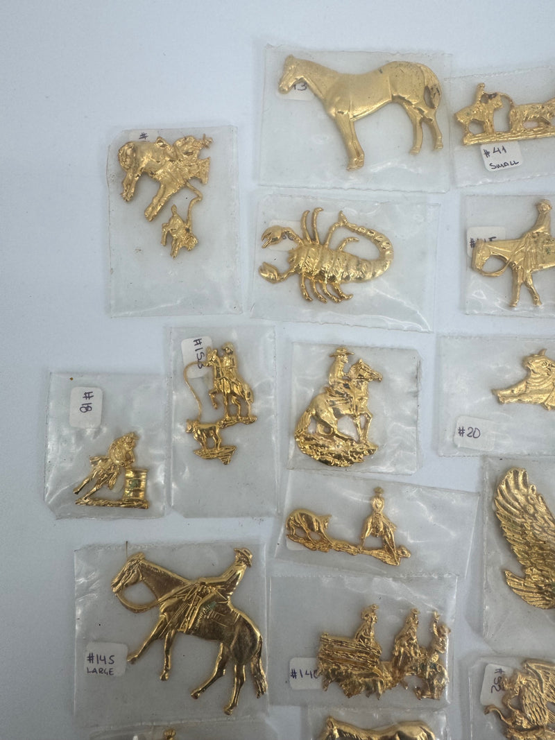 Lot of 30 Gold western leather accent accessories/conchos