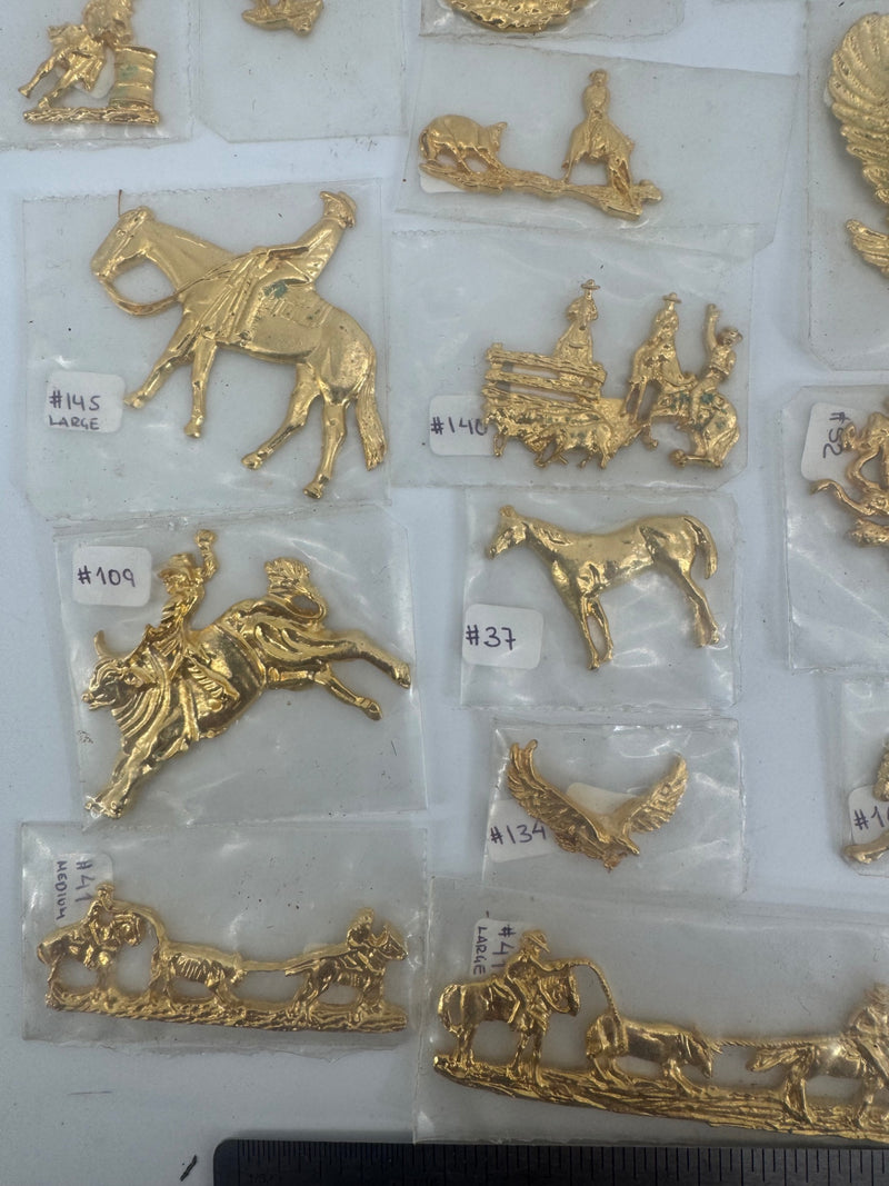 Lot of 30 Gold western leather accent accessories/conchos