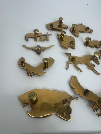 Lot of 11 Screw back gold color Conchos horses cowgirl