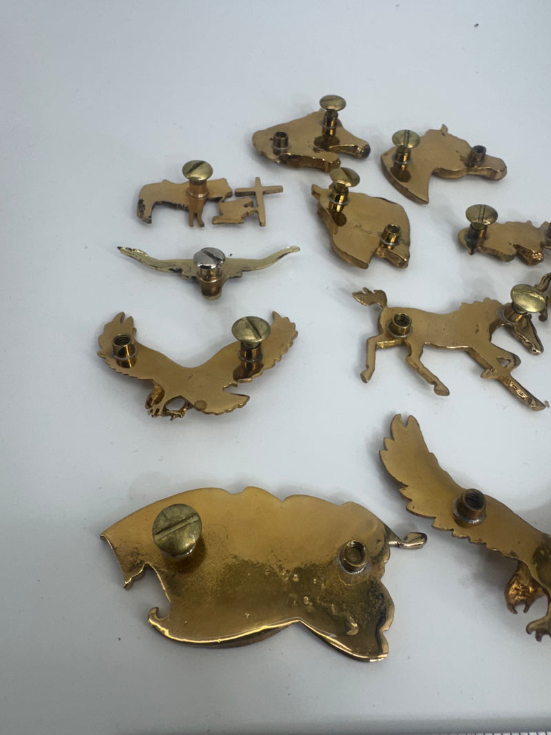 Lot of 11 Screw back gold color Conchos horses cowgirl