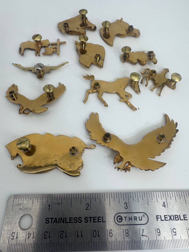 Lot of 11 Screw back gold color Conchos horses cowgirl
