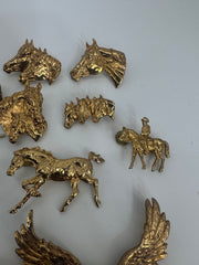 Lot of 11 Screw back gold color Conchos horses cowgirl